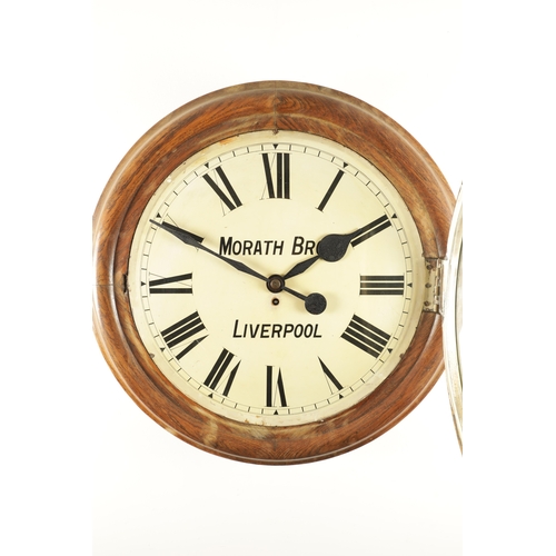 1106 - MORATH BROS. LIVERPOOL. A LARGE LATE 19TH CENTURY FUSEE WALL CLOCK having an oak moulded surround an... 