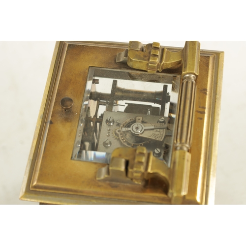 1108 - A LATE 19TH CENTURY FRENCH REPEATING CARRIAGE CLOCK the brass case with reeded Corinthian corner col... 