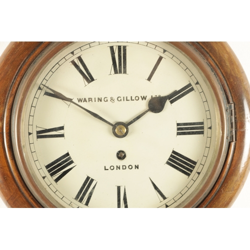 1109 - WARING & GILLOW LTD. LONDON. A 19TH CENTURY 8” WALNUT CASED FUSEE DIAL CLOCK with spun brass bezel e... 