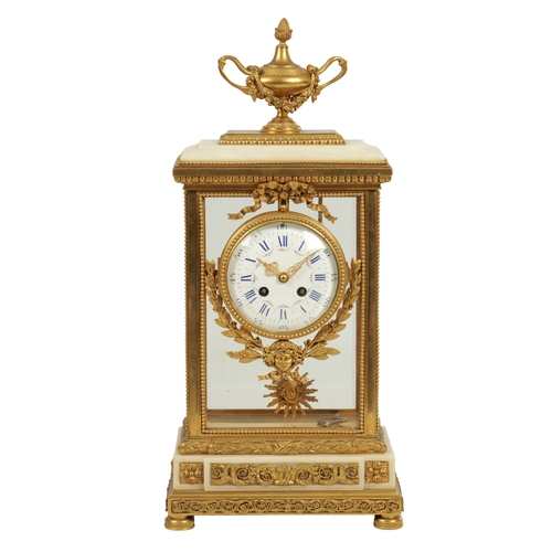 1112 - A FINE LATE 19TH CENTURY GILT BRASS AND WHITE MARBLE FRENCH EMPIRE STYLE MANTEL CLOCK the stylish ca... 