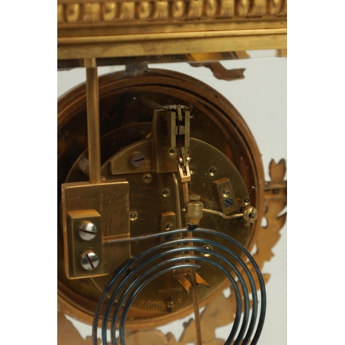 1112 - A FINE LATE 19TH CENTURY GILT BRASS AND WHITE MARBLE FRENCH EMPIRE STYLE MANTEL CLOCK the stylish ca... 