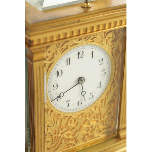 1114 - A LATE 19TH CENTURY FRENCH BRASS CASED REPEATING CARRIAGE CLOCK with filigree masked dial and enamel... 