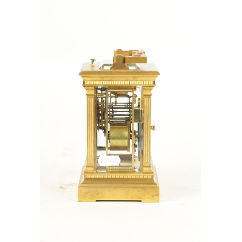 1114 - A LATE 19TH CENTURY FRENCH BRASS CASED REPEATING CARRIAGE CLOCK with filigree masked dial and enamel... 