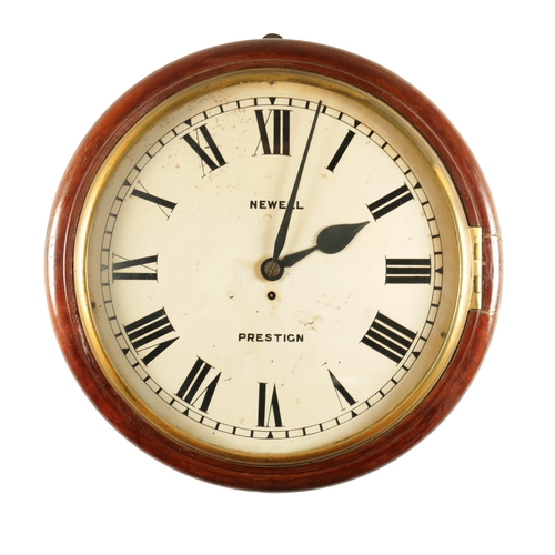 1115 - NEWELL, PRESTIGN, A 16” DIAL FUSEE WALL CLOCK having a mahogany surround and cast brass bezel enclos... 