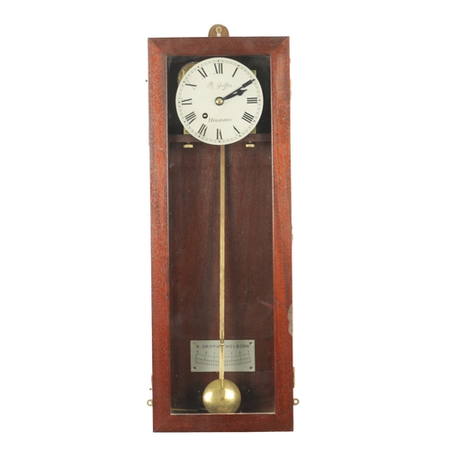 1116 - J. GRIFFIN, HOLBORN. A 20TH CENTURY FUSEE WALL CLOCK having a mahogany glazed case enclosing a 6