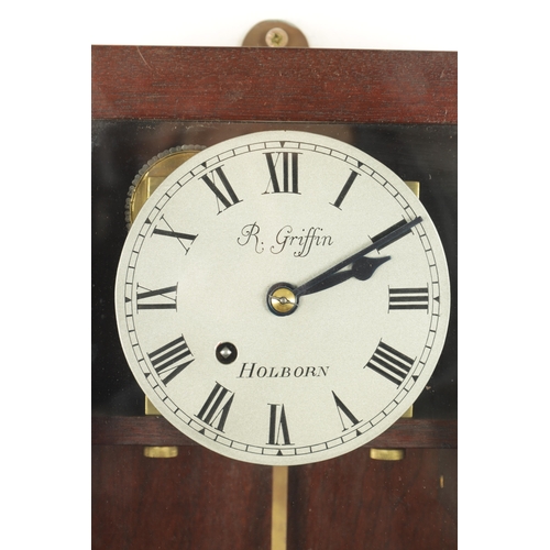 1116 - J. GRIFFIN, HOLBORN. A 20TH CENTURY FUSEE WALL CLOCK having a mahogany glazed case enclosing a 6