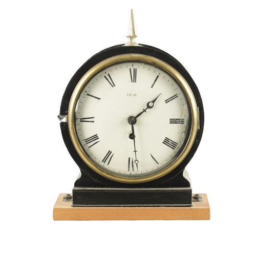 1120 - AN UNUSUAL 19TH CENTURY METAL CASED FUSEE CLOCK, having a cast brass bezel enclosing an 8