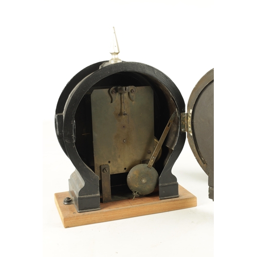 1120 - AN UNUSUAL 19TH CENTURY METAL CASED FUSEE CLOCK, having a cast brass bezel enclosing an 8