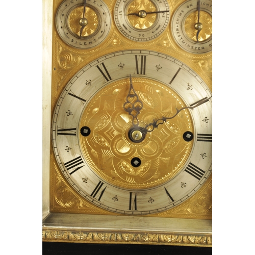 1121 - A LATE 19TH CENTURY EBONISED AND ORMOLU MOUNTED TRIPLE FUSEE BRACKET CLOCK having an angled caddy to... 