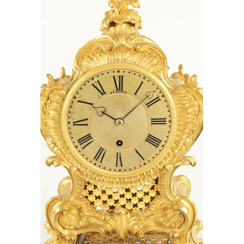 1126 - WEBSTER, LONDON. A 19TH CENTURY GILT BRONZE ENGLISH FUSEE ROCOCO STYLE MANTEL CLOCK the 4