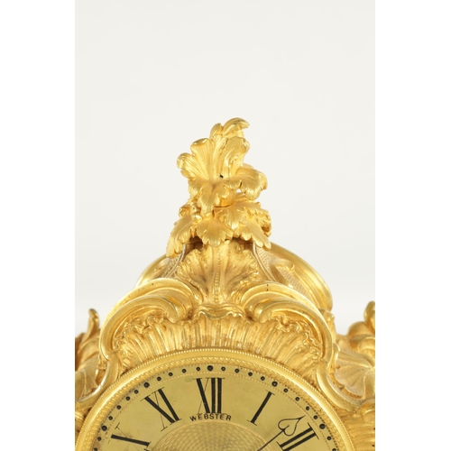 1126 - WEBSTER, LONDON. A 19TH CENTURY GILT BRONZE ENGLISH FUSEE ROCOCO STYLE MANTEL CLOCK the 4