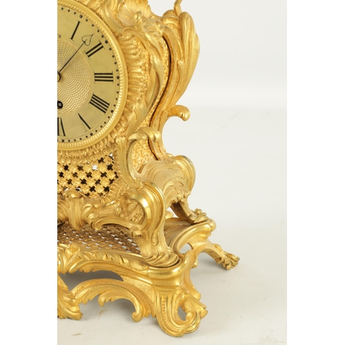 1126 - WEBSTER, LONDON. A 19TH CENTURY GILT BRONZE ENGLISH FUSEE ROCOCO STYLE MANTEL CLOCK the 4