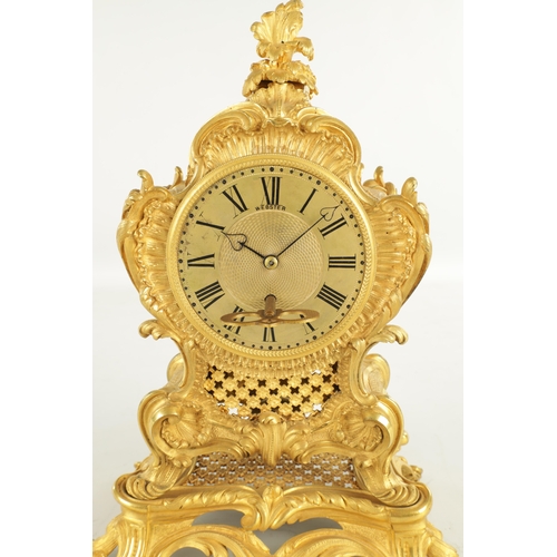 1126 - WEBSTER, LONDON. A 19TH CENTURY GILT BRONZE ENGLISH FUSEE ROCOCO STYLE MANTEL CLOCK the 4