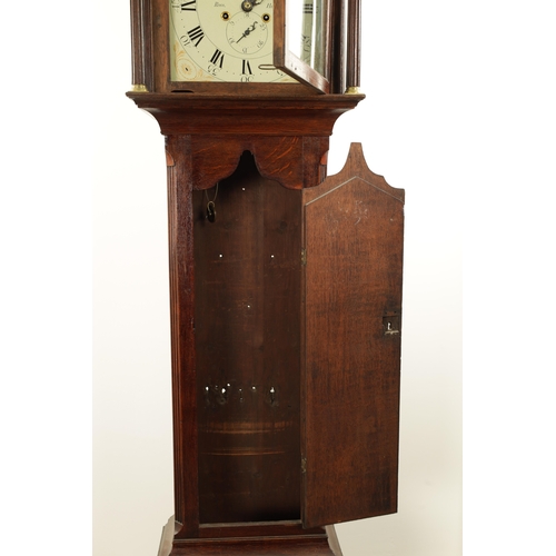 1128 - ROSS, HULL. A LATE 18TH CENTURY OAK CASED LONGCASE CLOCK, having a pagoda top pediment with figured ... 