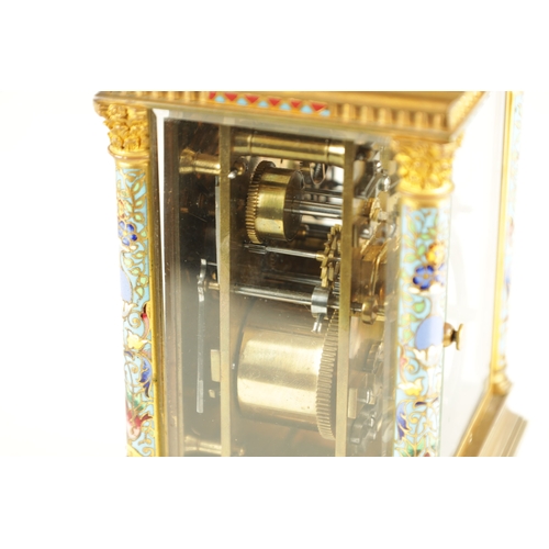 1130 - A FINE LATE 19TH CENTURY FRENCH GILT BRASS AND CHAMPLEVE ENAMEL REPEATING CARRIAGE CLOCK AND ALARM t... 