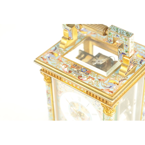 1130 - A FINE LATE 19TH CENTURY FRENCH GILT BRASS AND CHAMPLEVE ENAMEL REPEATING CARRIAGE CLOCK AND ALARM t... 