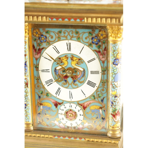 1130 - A FINE LATE 19TH CENTURY FRENCH GILT BRASS AND CHAMPLEVE ENAMEL REPEATING CARRIAGE CLOCK AND ALARM t... 