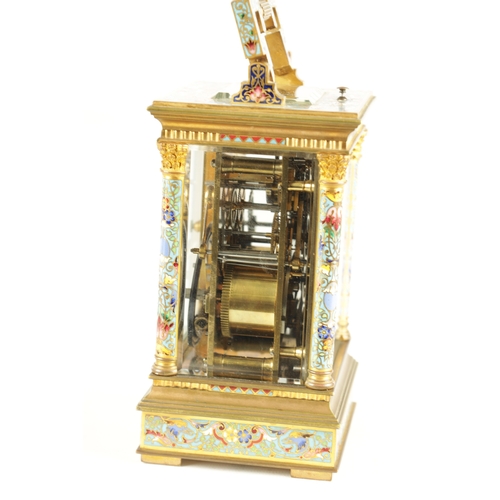 1130 - A FINE LATE 19TH CENTURY FRENCH GILT BRASS AND CHAMPLEVE ENAMEL REPEATING CARRIAGE CLOCK AND ALARM t... 