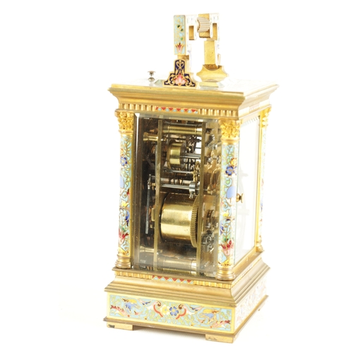 1130 - A FINE LATE 19TH CENTURY FRENCH GILT BRASS AND CHAMPLEVE ENAMEL REPEATING CARRIAGE CLOCK AND ALARM t... 