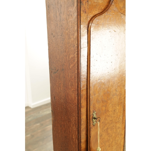 1135 - WILLIAM CRAWSHAW, WORSBOROUGH/BARNSLEY. AN EARLY 18TH CENTURY BURR ELM AND OAK LONGCASE, the case of... 