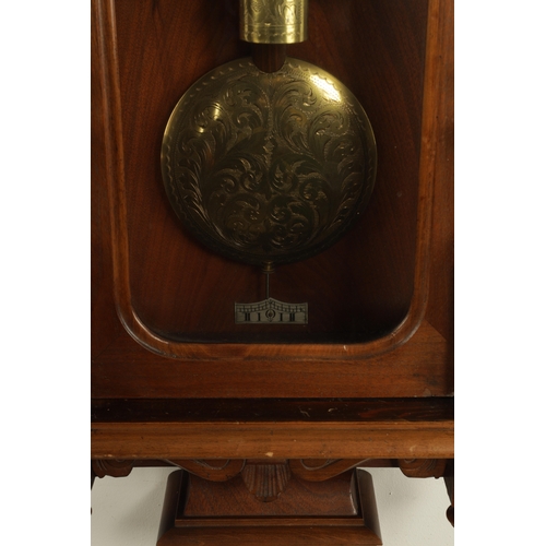 1137 - A LATE 19TH CENTURY WALNUT GRAND SONNERIE VIENNA STYLE WALL CLOCK the glazed case with shaped pedime... 