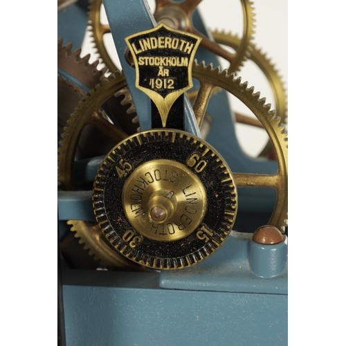 1138 - LINDEROTH STOCKHOLM. AN EARLY 20TH CENTURY WEIGHT DRIVEN TURRET CLOCK with cast iron painted frame o... 