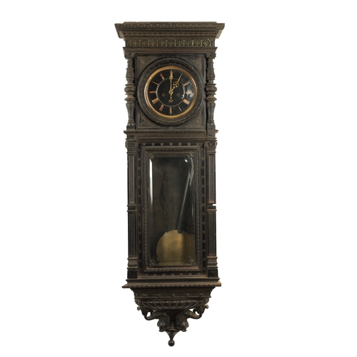 1139 - AN UNUSUAL LATE 19TH CENTURY GERMAN VIENNA-STYLE REGULATOR WALL CLOCK, having a carved ebonised bras... 