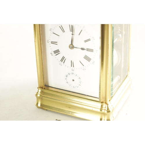 1141 - A 19TH CENTURY FRENCH BRASS GORGE CASE STRIKING AND REPEATING CARRIAGE CLOCK WITH ALARM the signed w... 