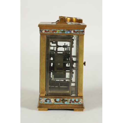 1143 - A LATE 19TH CENTURY CHAMPLEVE ENAMEL AND BRASS CASED TIMEPIECE CARRIAGE CLOCK with masked enamel and... 