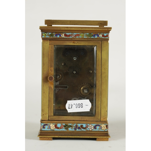 1143 - A LATE 19TH CENTURY CHAMPLEVE ENAMEL AND BRASS CASED TIMEPIECE CARRIAGE CLOCK with masked enamel and... 