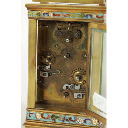 1143 - A LATE 19TH CENTURY CHAMPLEVE ENAMEL AND BRASS CASED TIMEPIECE CARRIAGE CLOCK with masked enamel and... 