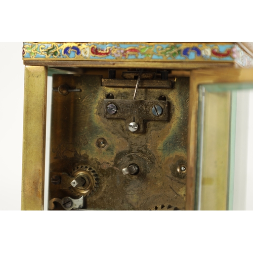 1143 - A LATE 19TH CENTURY CHAMPLEVE ENAMEL AND BRASS CASED TIMEPIECE CARRIAGE CLOCK with masked enamel and... 