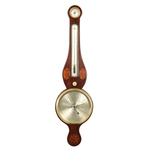 1148 - ANONE, 87 HOLBORN, LONDON. A GEORGE III INLAID MAHOGANY WHEEL BAROMETER having a rounded top and inl... 