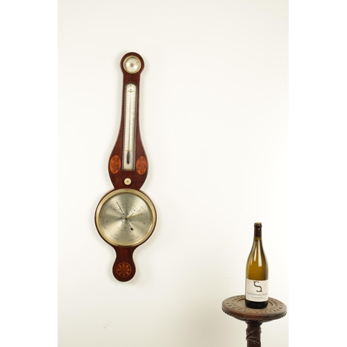 1148 - ANONE, 87 HOLBORN, LONDON. A GEORGE III INLAID MAHOGANY WHEEL BAROMETER having a rounded top and inl... 