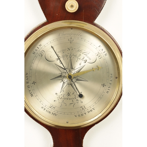 1148 - ANONE, 87 HOLBORN, LONDON. A GEORGE III INLAID MAHOGANY WHEEL BAROMETER having a rounded top and inl... 