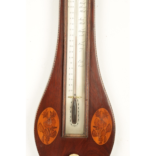 1148 - ANONE, 87 HOLBORN, LONDON. A GEORGE III INLAID MAHOGANY WHEEL BAROMETER having a rounded top and inl... 