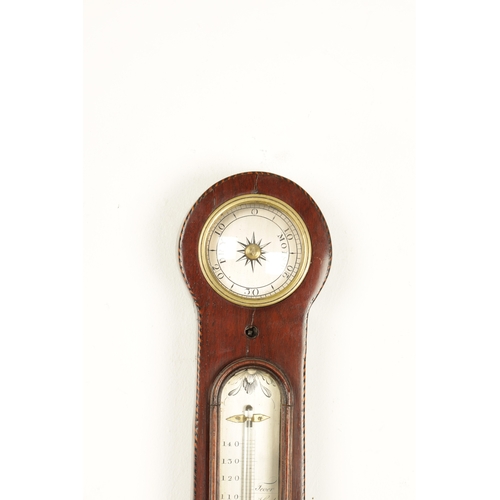 1148 - ANONE, 87 HOLBORN, LONDON. A GEORGE III INLAID MAHOGANY WHEEL BAROMETER having a rounded top and inl... 