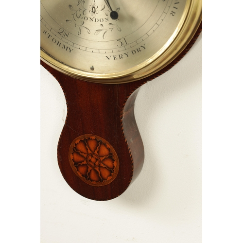 1148 - ANONE, 87 HOLBORN, LONDON. A GEORGE III INLAID MAHOGANY WHEEL BAROMETER having a rounded top and inl... 