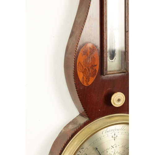 1148 - ANONE, 87 HOLBORN, LONDON. A GEORGE III INLAID MAHOGANY WHEEL BAROMETER having a rounded top and inl... 