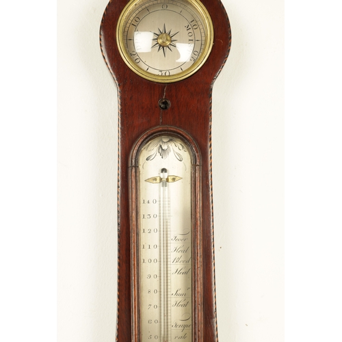 1148 - ANONE, 87 HOLBORN, LONDON. A GEORGE III INLAID MAHOGANY WHEEL BAROMETER having a rounded top and inl... 