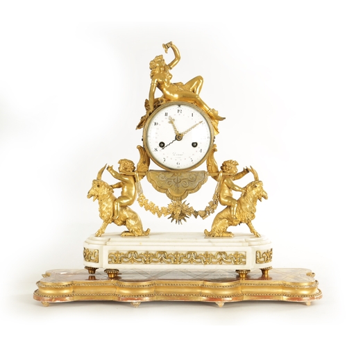 1149 - DETOUR, PARIS. A FINE LATE 18TH CENTURY ORMOLU AND WHITE MARBLE MANTEL CLOCK, the case surmounted by... 