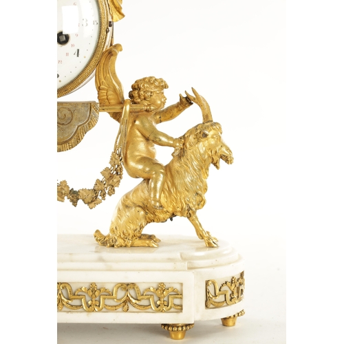 1149 - DETOUR, PARIS. A FINE LATE 18TH CENTURY ORMOLU AND WHITE MARBLE MANTEL CLOCK, the case surmounted by... 