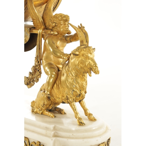 1149 - DETOUR, PARIS. A FINE LATE 18TH CENTURY ORMOLU AND WHITE MARBLE MANTEL CLOCK, the case surmounted by... 