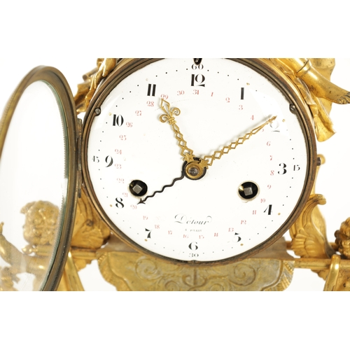 1149 - DETOUR, PARIS. A FINE LATE 18TH CENTURY ORMOLU AND WHITE MARBLE MANTEL CLOCK, the case surmounted by... 