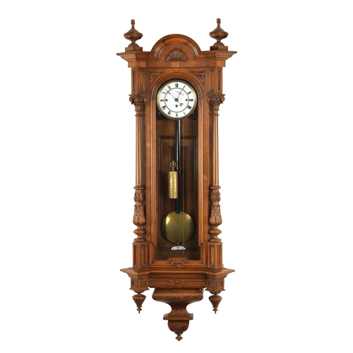 1150 - A LATE 19TH CENTURY WALNUT GRAND SONNERIE VIENNA REGULATOR, the glazed case with reeded columns and ... 