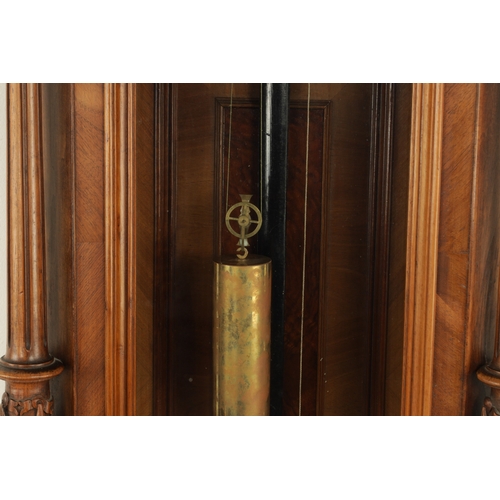 1150 - A LATE 19TH CENTURY WALNUT GRAND SONNERIE VIENNA REGULATOR, the glazed case with reeded columns and ... 