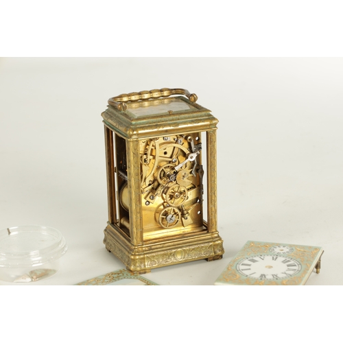 1154 - A LATE 19TH CENTURY FRENCH ENGRAVED BRASS AND SERVES STYLE PORCELAIN PANELLED REPEATING CARRIAGE CLO... 