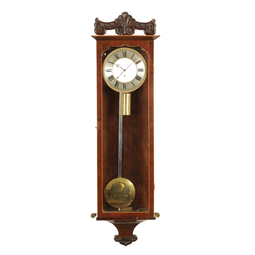 1155 - AN EARLY VIENNA REGULATOR WALL CLOCK WITH SILK SUSPENSION, the glazed mahogany case with boxwood str... 