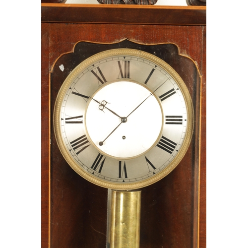 1155 - AN EARLY VIENNA REGULATOR WALL CLOCK WITH SILK SUSPENSION, the glazed mahogany case with boxwood str... 