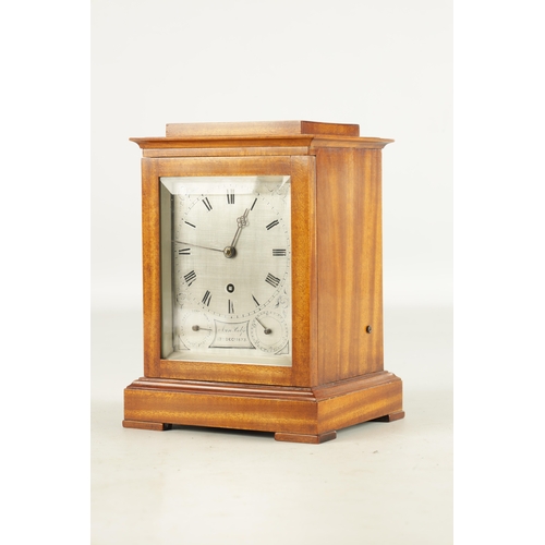 1156 - A SMALL 19TH CENTURY SATINWOOD FUSEE LIBRARY CLOCK WITH CALENDAR, the glazed rectangular case enclos... 